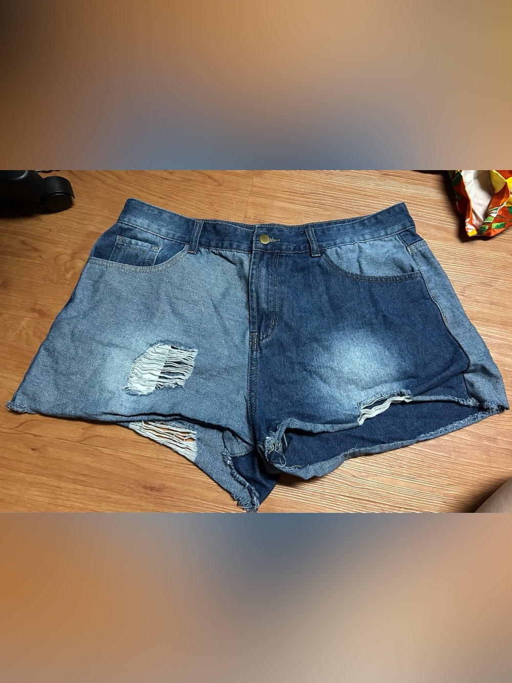 Color Block Denim Short Shorts Size 1XL